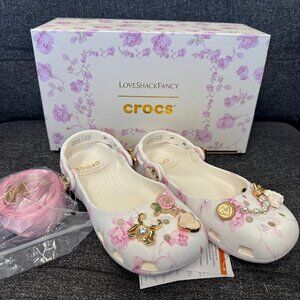 Crocs X LoveShackFancy Ballet Flat Floral White and Pink Clogs